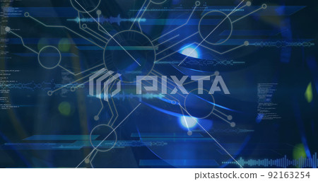 Image of network of connections and data processing over server room Image of network of connections and data processing over server room 92163254