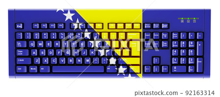 Bosnian and Herzegovinan  flag painted on computer keyboard. 3D rendering 92163314