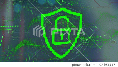 Image of padlock icon over network of connections on blue background Image of padlock icon over network of connections on blue background 92163347