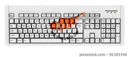 Cypriot flag painted on computer keyboard. 3D rendering Cypriot flag painted on computer keyboard. 3D rendering 92163348