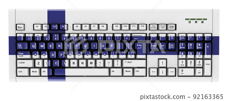 Finnish flag painted on computer keyboard. 3D rendering 92163365