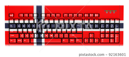 Norwegian flag painted on computer keyboard. 3D rendering 92163601