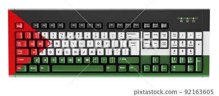 Palestinian flag painted on computer keyboard. 3D rendering Palestinian flag painted on computer keyboard. 3D rendering 92163605