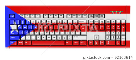 Puerto Rican flag painted on computer keyboard. 3D rendering Puerto Rican flag painted on computer keyboard. 3D rendering 92163614