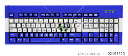 Salvadoran flag painted on computer keyboard. 3D rendering Salvadoran flag painted on computer keyboard. 3D rendering 92163623