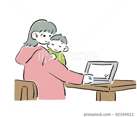 在家工作時安慰孩子的女人 92164022