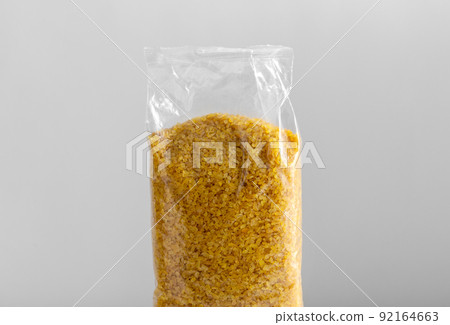 close up of bulgur in plastic bag 92164663