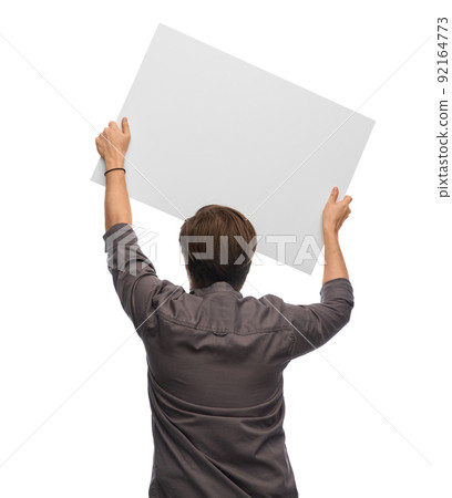 man with poster protesting on demonstration 92164773