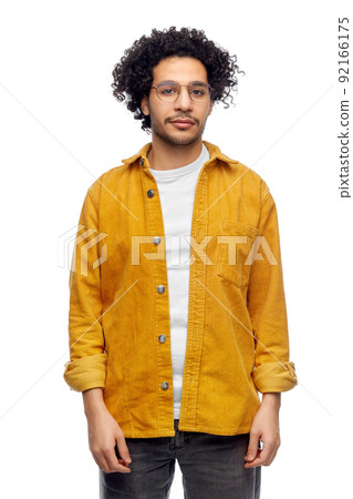 man in glasses and yellow jacket man in glasses and yellow jacket 92166175