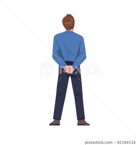 Man Character in Blue Shirt Standing Back View Vector Illustration Man Character in Blue Shirt Standing Back View Vector Illustration 92166516