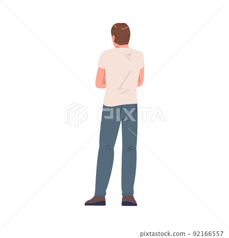 Man Character in White Sweatshirt Standing Back View Vector Illustration Man Character in White Sweatshirt Standing Back View Vector Illustration 92166557