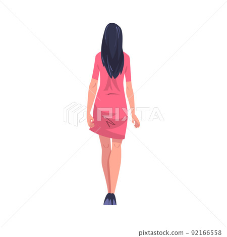 Woman Character with Long Hair in Dress Standing Back View Vector Illustration Woman Character with Long Hair in Dress Standing Back View Vector Illustration 92166558