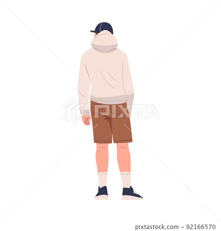 Man Character in Hoody and Cap Standing Back View Vector Illustration Man Character in Hoody and Cap Standing Back View Vector Illustration 92166570