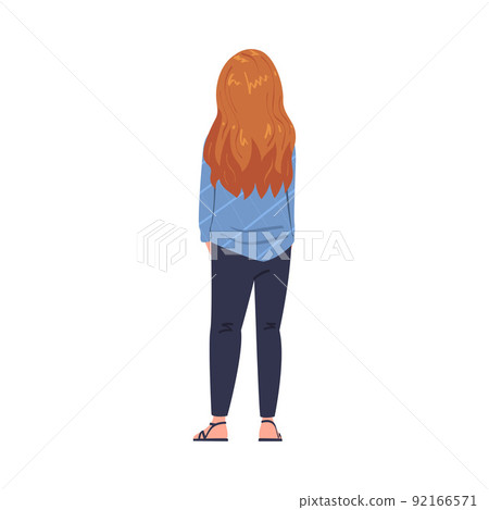 Redhead Woman Character Standing Back View Vector Illustration Redhead Woman Character Standing Back View Vector Illustration 92166571