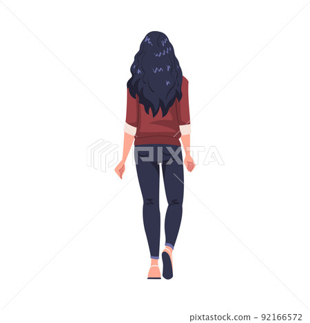 Woman Character with Long Hair Standing Back View Vector Illustration 92166572