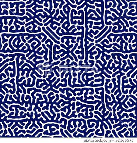 Tribal ethnic ornament. Turing reaction diffusion blue and white seamless pattern 92166575