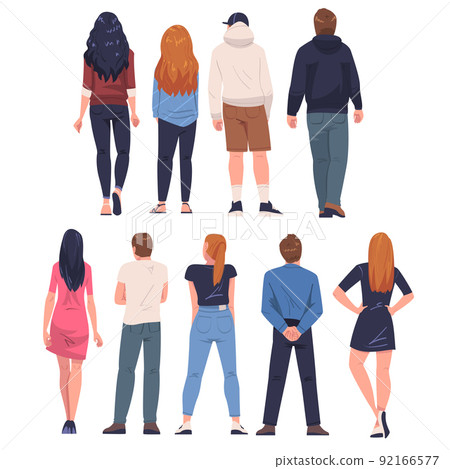 People Characters Standing in Row Back View Vector Illustration Set People Characters Standing in Row Back View Vector Illustration Set 92166577