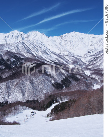 View of Shirouma Sanzan from the VIEW B course of Hakuba Iwatake Snowfield in winter View of Shirouma Sanzan from the VIEW B course of Hakuba Iwatake Snowfield in winter 92167390