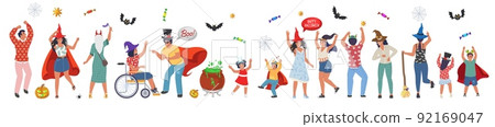 Halloween character in costume dancing vector set 92169047