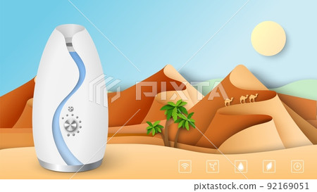 Air humidifier egyptian style vector background. Domestic appliance for microclimate humidity control Air humidifier egyptian style vector background. Domestic appliance for microclimate humidity control 92169051