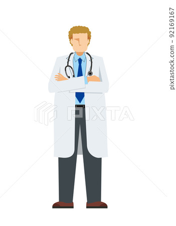 一位身穿白大衣的白人男醫生的簡單插圖,一位雙臂交叉的醫生 一位身穿白大衣的白人男醫生的簡單插圖,一位雙臂交叉的醫生 92169167