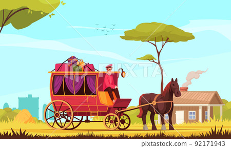 Horse Drawn Vehicle Colored Background Horse Drawn Vehicle Colored Background 92171943