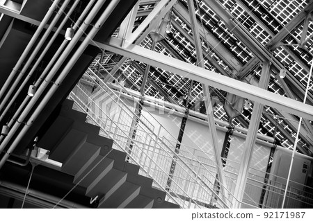 Stairs under metal roof of modern building 92171987
