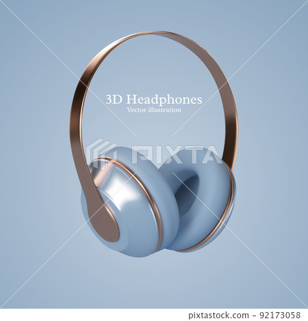 3d realistic vector headphones. Trendy glossy design with blue and copper colors. Headphones product background. 3d realistic vector headphones. Trendy glossy design with blue and copper colors. Headphones product background. 92173058