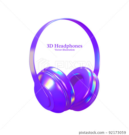 3d realistic vector headphones with iridescent colors. Trendy glossy holographic design. Headphones product background. 3d realistic vector headphones with iridescent colors. Trendy glossy holographic design. Headphones product background. 92173059