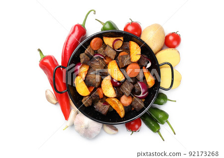 Beef with vegetables isolated on white background 92173268