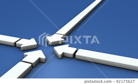 White arrows gathered from four sides. The concept of unity and cooperation. 3D rendering. 92173627
