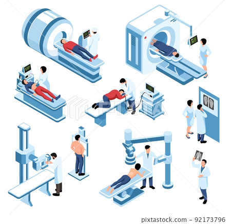 Isometric Ultrasound Xray Scan Diagnostic Icon Set 92173796