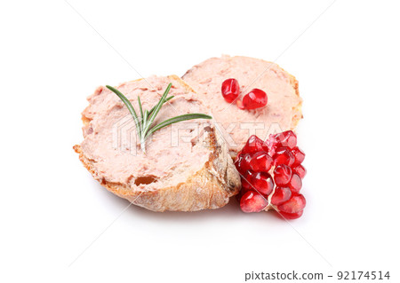 Baguette slices with pate isolated on white background Baguette slices with pate isolated on white background 92174514