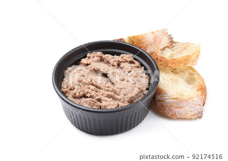 Baguette slices and pate isolated on white background 92174516