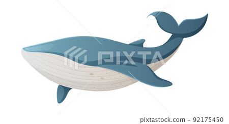 Blue whale, vector illustration, cartoon nautical style. Animal mammal, inhabitant of the oceans. 92175450