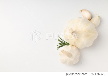 Garlic on white background, space for text Garlic on white background, space for text 92176370