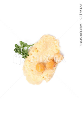 Hummus isolated on white background, top view Hummus isolated on white background, top view 92176428