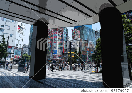 Illustrations of people and landscapes enjoying shopping in Akihabara on holidays Illustrations of people and landscapes enjoying shopping in Akihabara on holidays 92179037