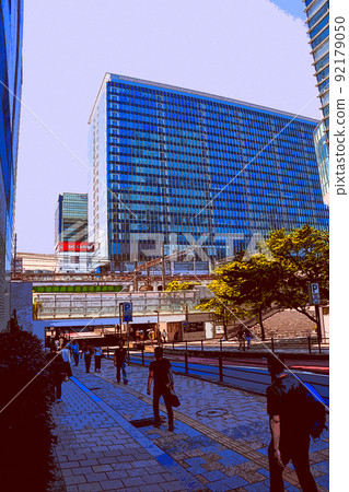 Illustrations of people and landscapes enjoying shopping in Akihabara on holidays 92179050