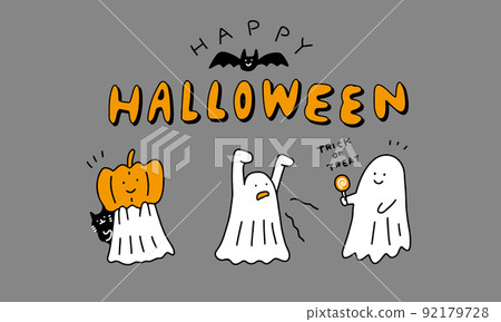 Illustration of a child dressed as a Halloween ghost 92179728