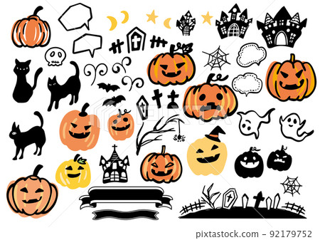 Halloween pumpkin and ghost illustration material set 92179752