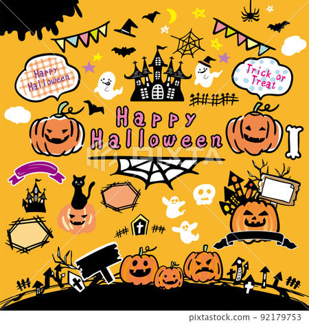 Halloween pumpkin and ghost illustration material set 92179753