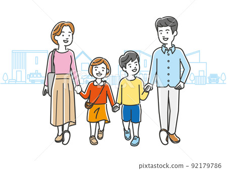 手拉手走一家人的插圖素材 92179786