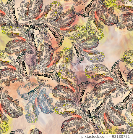 Layered wood fungus texture watercolor and graphic seamless pattern. Hand drawn illustration Layered wood fungus texture watercolor and graphic seamless pattern. Hand drawn illustration 92180721