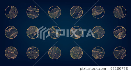 Vector set of abstract wavy minimal line organic circle logos. Marble line emblem for badge, print, icon, highlight stories. Meditation, spa, cosmetics. Vector set of abstract wavy minimal line organic circle logos. Marble line emblem for badge, print, icon, highlight stories. Meditation, spa, cosmetics. 92180758