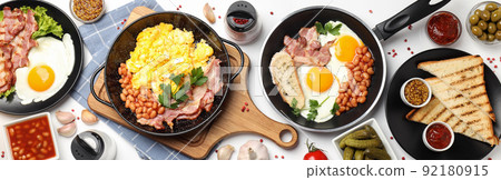 Concept of tasty breakfast on white background Concept of tasty breakfast on white background 92180915
