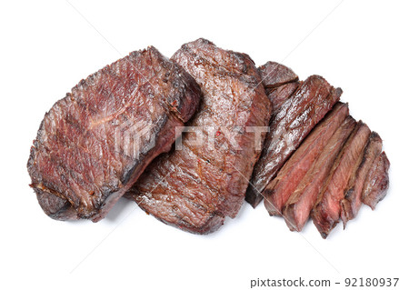 Roasted beef steaks isolated on white background 92180937