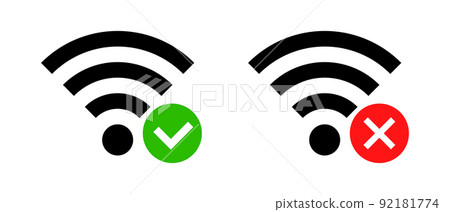 Checkmark and Wi-Fi, crossmark and Wi-Fi icon set vector 92181774