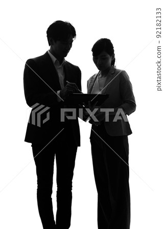 Business person silhouette to stand and meet Business person silhouette to stand and meet 92182133