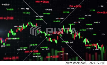 3D Futuristic finance stock exchange market chart computer screen. Digital animation of stock market price changes. Financial charts and data. Stock market values. 3D Futuristic finance stock exchange market chart computer screen. Digital animation of stock market price changes. Financial charts and data. Stock market values. 92185491
